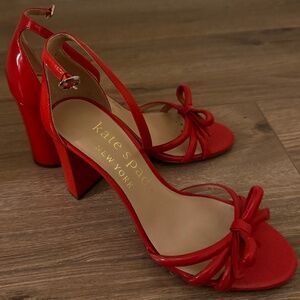 Kate Spade Flamenco Bow Patent Leather Ankle Strap Sandals in Dried Apricot 8B